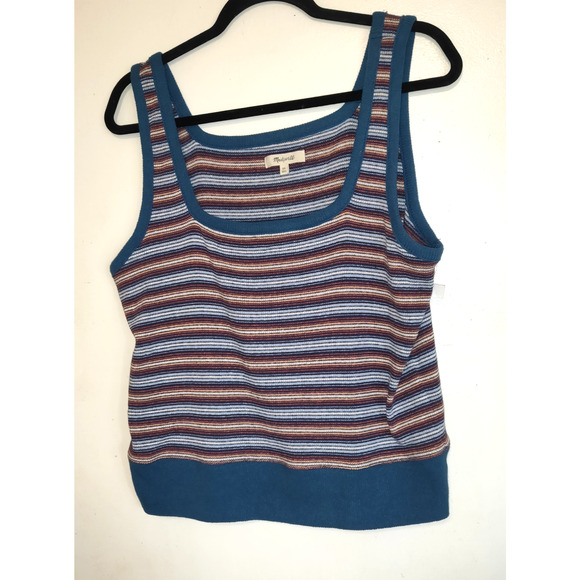 Madewell Tops - Madewell Cropped Top Striped Camisole Women's XL Teal Knit Store Tag Stretchy
